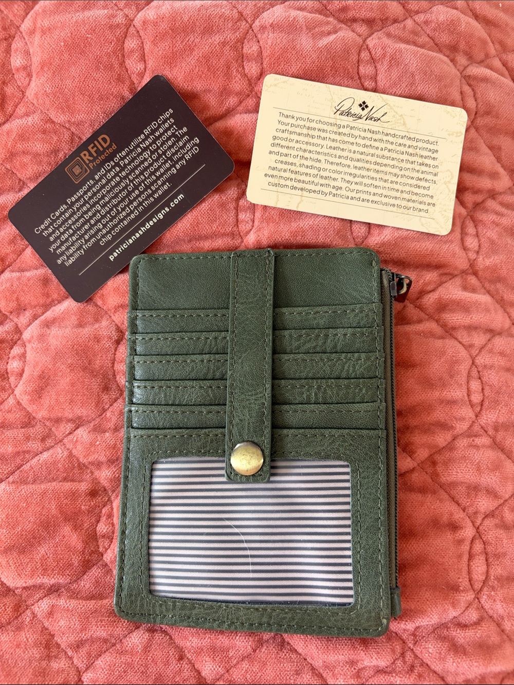 Patricia Nash Olive Green RFID Card Wallet with Clear ID Window